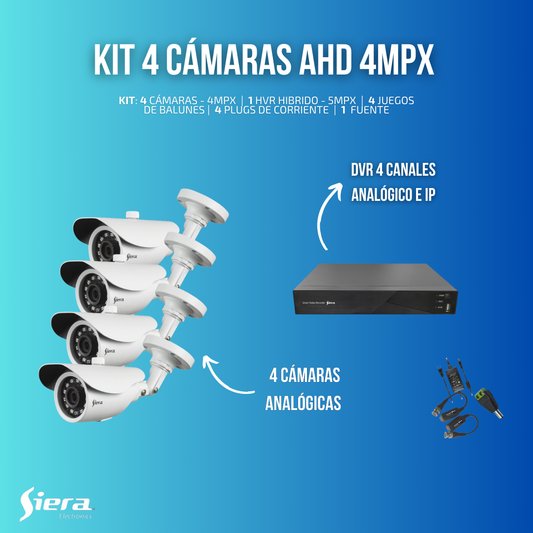 Kit 4 Cámaras Bullet 4mpx + DVR + Accesorios